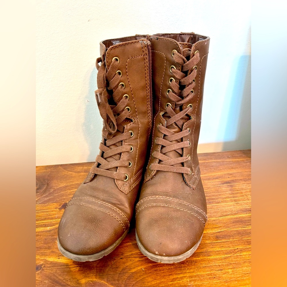 Brown Leather Ankle Boots Zip Up